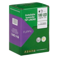 Instalatie Craciun liniara, cu transformator 31V, 10m, alb cald, 100 LED-uri V5, 8 jocuri de lumini, Fir verde, Vafy