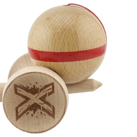 Kendama X Originala, Profesionala, Flippy, Super Sticky, Cupe Mari KING SIZE V3, Gaura in Baza, Rulment Metalic, din lemn 18 cm, Ata 62/65 cm, Original Rosu