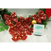 Set 6 fundite pentru brad, Rosii, cu stelute , 8 x 8 cm, din poliester, Flippy