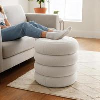 Taburet tapitat Snuggo cu spatiu de depozitare, velur, diametru 42 cm, inaltime 45 cm, alb