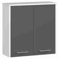 Dulap baie suspendat, cu 2 usi si 1 raft interior, PAL 16 mm, 60x23x60 cm, alb si gri
