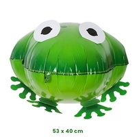 Balon din Folie Metalizata, Vafy, Figurina Animata, Model Broasca, 53x40 cm, Ambalaj Individual, Pai Inclus, Umflare cu Aer sau Heliu, Verde