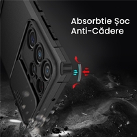 Husa Defender cu Stand pentru Samsung Galaxy S24 FE, Vafy, Suport reglabil, Antisoc, Protectie glisanta pentru camera, Negru