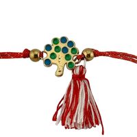 Martisor Bratara cu Ciucure pentru Dama, Jolie, Model Copacul Vietii, Set 12 bucati, Pandativ din Inox, Snur Reglabil, Rosu/Alb
