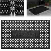 Covor de cauciuc perforat pentru intrare, PVC antiderapant, Welcome, 45x75 cm, negru