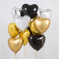 Balon din Folie Metalizata, Flippy, Figurina Inimioara, Model Simplu, Tematica Iubire, 40 cm, Ambalaj Individual, Pai Inclus, Umflare cu Aer sau Heliu, Negru