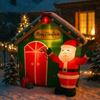 Decoratiune exterior gonflabila de Craciun cu Mos Craciun si casuta, iluminare LED, compresor integrat, 150 cm