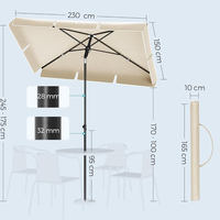 SONGMICS Umbrela terasa sau gradina reglabila, inclinare 2 directii, protectie UV UPF 50+, husa inclusa, 230x150 cm, bej