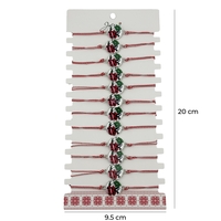 Bratara Martisor pentru Dama, Jolie, Model Buburuza cu Trifoi, Set 12 bucati, Pandativ Alb cu Print Traditional, Snur Ajustabil Impletit, Alb/Rosu