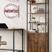 VASAGLE Biblioteca cu rafturi deschise si dulap integrat, cadru metalic si PAL, 24x60x160 cm, maro rustic