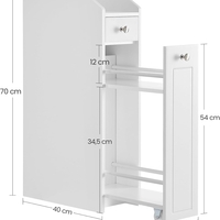 VASAGLE Dulap baie ingust cu sertare si roti, pentru depozitare, MDF, 40x18x70 cm, alb