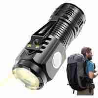 Lanterna cu 3 Nuclee Led, Vafy, Incarcare USB, Autonomie 4-20h, Raza Maxima 100-200 m, 5W, 4 x 4 x 9 cm, Suport de Agatat, Fund Magnetic, Negru