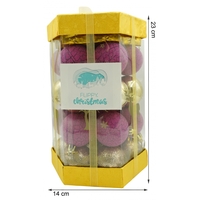 Set de 35 ornamente de brad, Flippy, de tip Glob, Auriu/ Mov, din polistiren, cu finisaj sclipitor , cutie 14 cm adancime x 23 cm inaltime x 14 cm lungime)