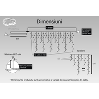 Instalatie Craciun, 4 m, 132 Led-uri ,Franjuri, Alb rece, Flash, Transformator, Interconectabila, Prelungitor 5 m inclus, Fir Negru, Vafy