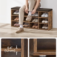 VASAGLE Pantofar cu banca cu 12 compartimente si perna, sarcina 136 kg, 104x30x48 cm, maro rustic