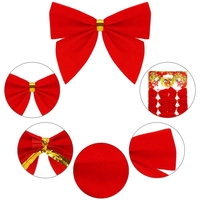 Set 6 ornamente pentru bradul de Craciun, fundita, 8cm, rosu