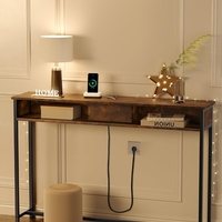 VASAGLE Masa tip consola ingusta, cu 2 prize si 2 porturi USB incorporate, 120x25x81 cm, maro rustic