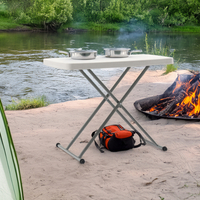 Masa pliabila 76x50 cm, inaltime reglabila 36-71 cm, pentru terasa, gradina sau camping, HDPE alb