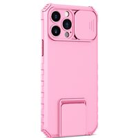 Husa Defender cu Stand pentru iPhone 12 Pro, Roz, Suport reglabil, Antisoc, Protectie glisanta pentru camera, Vafy