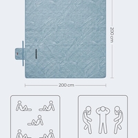 SONGMICS Patura picnic impermeabila 200x200 cm, cu ancore de fixare, pliabila, lavabila, multistrat, albastru cu model frunze