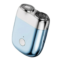 Mini Aparat de Ras Electric, Vafy, din ABS cu Fibra de Carbon, Portabil, Cap Rotativ Detasabil cu 2 Lame de Otel, Rezistent la Apa, Incarcare Type-C, Autonomie 45 min, Albastru