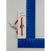 Martisor Traditional Bratara Tricotata, Jolie, Snur Textil si Lant Metalic, 12 x 4 cm, Rosu