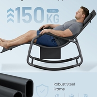 SONGMICS Sezlong balansoar gradina, cu tetiera reglabila si buzunar lateral, cadru otel, maxim 150 kg, 151x56x97 cm, negru
