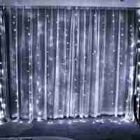 Instalatie Craciun, Tip Perdea, IP44, 6 m x 2 m, 720 LED-uri, Alb rece, 8 jocuri de lumini, Transformator, Interconectabila, Prelungitor 5 m inclus, Fir transparent, Interior/ Exterior, Vafy