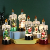 Decoratiune de Craciun tip Lumanare, Flippy, Lumanare de Cristal cu Fulgi de Zapada, Model Mos Craciun cu Sclipici, Iluminare LED, 13 x 5 x 5 cm, Baza Vintage Bronze, Transparent