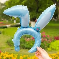 Balon din Folie Metalizata, Vafy, Tip Coronita cu Urechi, Model Iepure, Ambalaj Individual, Pai Inclus, Umflare cu Aer sau Heliu, 38 x 45 cm, Albastru
