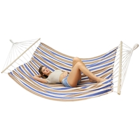 Hamac dublu cu bare din lemn, pentru 2 persoane, bumbac, 150kg, 200x150 cm, albastru si maro