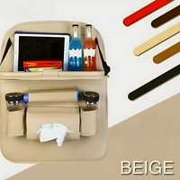 Organizator Spate Scaun Auto, Flippy, Masa Pliabila, Piele Ecologica, Impermeabil, Suport pentru Tableta, Sortare Lucruri si Protejare Tapiterie, 40 x 63cm, Bej
