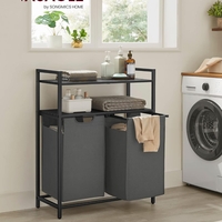 VASAGLE Cos de rufe, cu 2 saci detasabili, 2 rafturi, capacitate de 46L per sac, 73x33x92cm , negru si gri