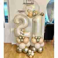 Set 16 Baloane din Latex Metalizate, Flippy, Model Party, 30 cm, Auriu, Bej Inchis si Deschis, 2.8 g
