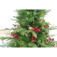 Brad artificial de Craciun, decorat cu conuri pin rosii, pentru interior/exterior, inaltime 210 cm, diametru 142 cm, 767 ramuri, Flippy, verde, suport metalic inclus