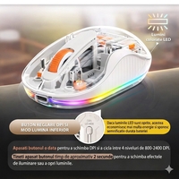 Mouse Wireless, Vafy, Dual Bluetooth, 2.4 GHz, Multi Device, USB-C, 4 Niveluri DPI 800-2400, Reincarcabil, Iluminare LED, Compatibil MacBook/iPad/Laptop 10 x 6 cm, Alb