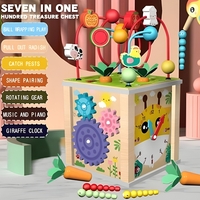 Cub Educativ Montessori din Lemn, Flippy, Multifunctional, Sortare Forme si Culori, Activitati Educative, Multicolor, Jucarie Interactiva