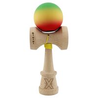 Kendama X Originala, Profesionala, Flippy, Cupe Mari KING SIZE V3, Rubber Grip, Gaura in Baza, Rulment Metalic, din lemn 18 cm, Ata 62/65 cm, Gradient Verde/Galben/Rosu