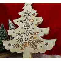 Decoratiune luminoasa, model de Brad cu inscriptie Marry Christmas, alb, lungime: 11 cm, latime: 5 cm, inaltime: 30 cm, lemn, interior/exterior