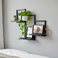Raft de perete cu 3 polite din MDF si cadru metalic, 58x21x50 cm, negru