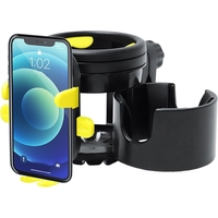 Suport Universal 3in1, Flippy, pentru Carucior, Biciclete, Masina, din ABS, 1 Suport Telefon si 2 Suporturi Pahare, Rotire 360°, Negru/Galben