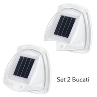 Lampa Solara LED pentru Gradina, Flippy, Set 2 Bucati, Tip Aplica pe Perete, 8.5 x 9 cm, 2V, ABS, 600mAh, Rezistent la apa, 8 LED-uri Alb Calda, Alb