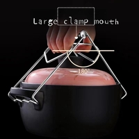 Clema pentru Boluri, Flippy, Anti-Alunecare, din Otel Inoxidabil, Extindere, pentru Oale, Tigai, de Uz Casnic, Rezistent la Temperaturi Inalte, 19.5x9.8x8 cm, Maner Maro, Gri
