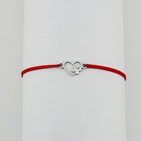 Bratara Martisor pentru Dama, Jolie, Model Inima cu Fluture, Set 12 bucati, Pandativ Argintiu din Inox cu Snur Rosu Ajustabil