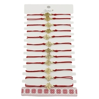 Bratara Martisor pentru Dama, Jolie, Model Copac, Set 12 bucati, Pandativ din Inox Auriu, Snur Ajustabil Impletit, Rosu