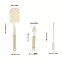 Set 3 Perii de Spalat Biberoane, Vafy, pentru Tetina, Biberon, Pai, Materiale Sigure, fara BPA, Curatare 360°, Bej