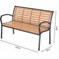 Banca de gradina cu cadru metalic, sezut si spatar rezistent din PVC imitatie lemn, 125x60x80 cm, maro
