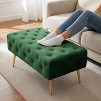 Taburet Madrid, tapitat cu catifea, tip banca, cu picioare metalice, 80x42x41 cm, verde