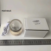 Lampa LED Decorativa, Flippy, cu Bila de Cristal cu Diametru 6cm, Model Luna 3D, Alimentare USB, Suport din Lemn, Lumina Alb Cald