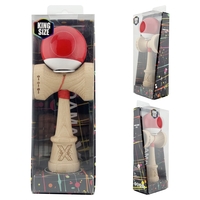 Kendama X Originala, Profesionala, Flippy, Super Sticky cu Cupe Mari KING SIZE V3, Gaura in Baza, Rulment Metalic, din lemn 18 cm, Ata 62/65 cm, Bicolor Rosu/Alb